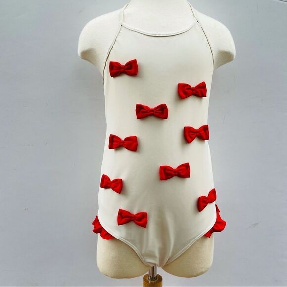 MINI RODINI Bow Swimsuit Offwhite Sz 9-11y New